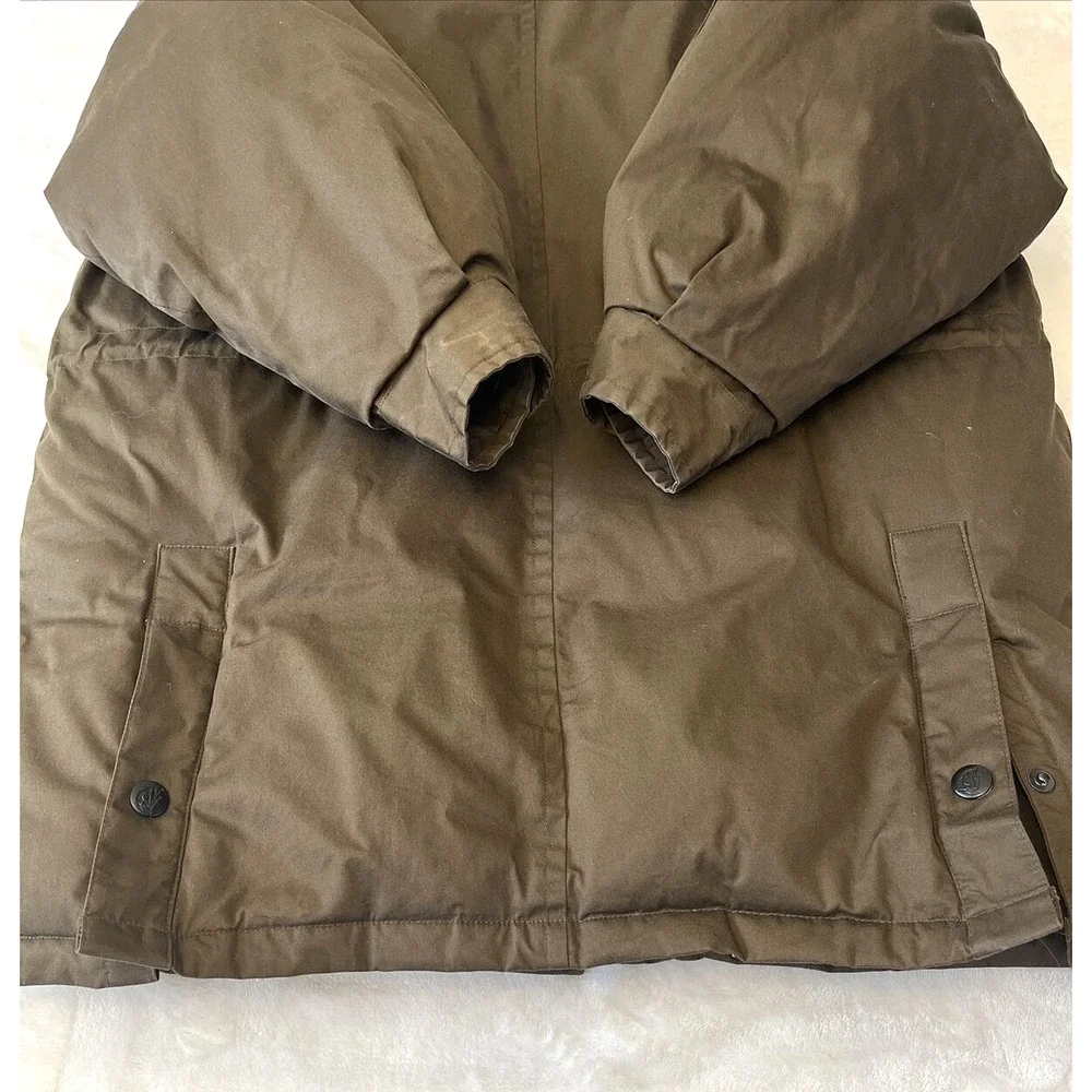 Nautica Down Filled Winter Coat Men's Brown Size M Leather Collar NO HOOD